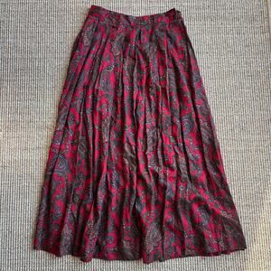 🍷 Vintage J.G. Hook Paisley Pleated Maxi Skirt | Size 10 | Burgundy Red